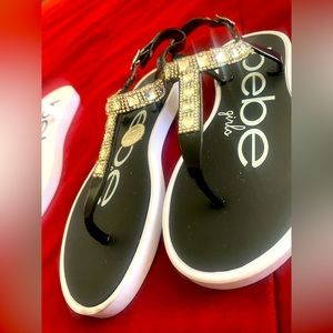 bebe Girls’ Sandals – 2 Pack Rhinestone Thong Sandals w/Buckle Clasp Heel Strap